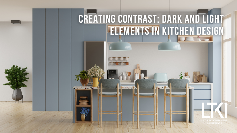 Dark and light kitchen design contrast using colors and materials for a sophisticated, balanced look.